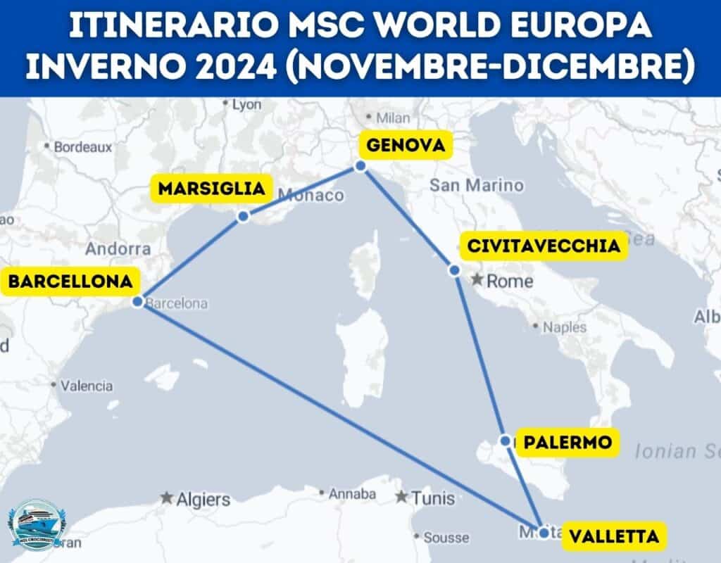 MSC World Europa Itinerario 2024 (con orari di arrivo e partenza) Noi